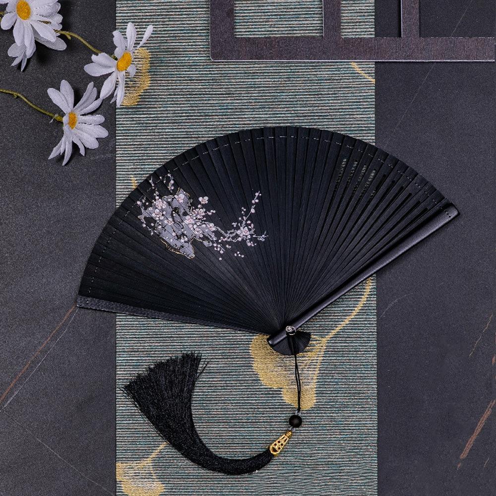 Chinese Style Japanese Classical Folding Fan Black Bamboo Fan Women's Folding Fan Home Decoration