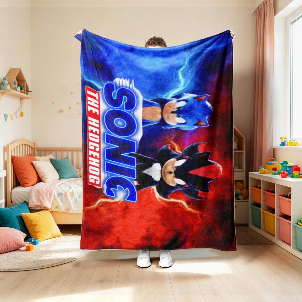 Sonic Throw Blanket Cartoon Flannel Blanket Soft and Warm for Living Room Bedroom Car Camping Throw Blanket Full Size Best Gifts