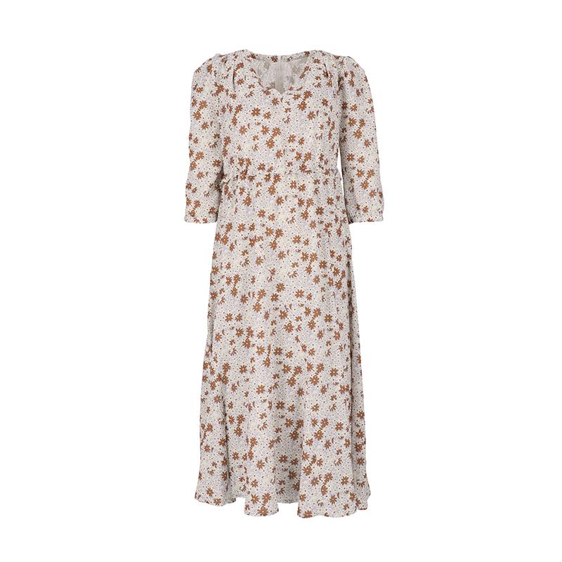 VISITINNEWYORK Printed Voluminous Long Dress (3/4 Sleeve) (Va4Op70)