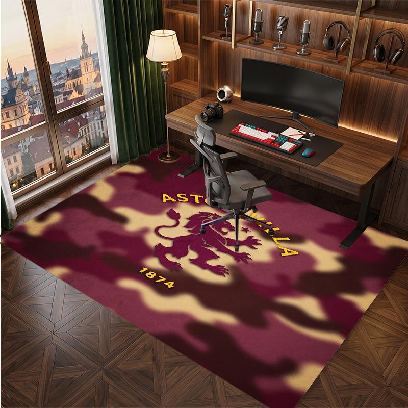 Aston Villa Football Print Crystal Velvet Rug, Comfortable Water Absorbent Non Slip Indoor Floor Carpet