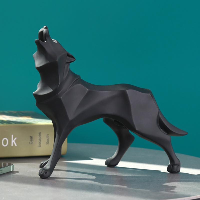 Geometric Art Growl Wolf Statue Resin Animal Figurine Crafts Home Living Room Desktop Office Bookshelf Decor Sculpture Ornaments