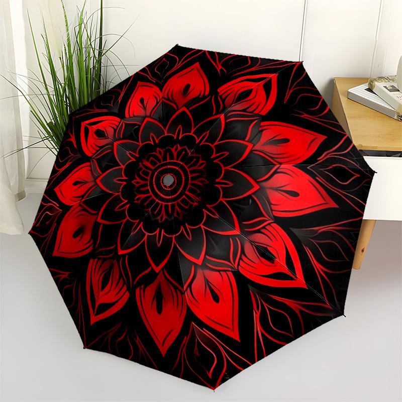1pc Floral Mandala Automatic Open 8-Rib Windproof Umbrella, Travel & Commuting, Suitable for All Seasons