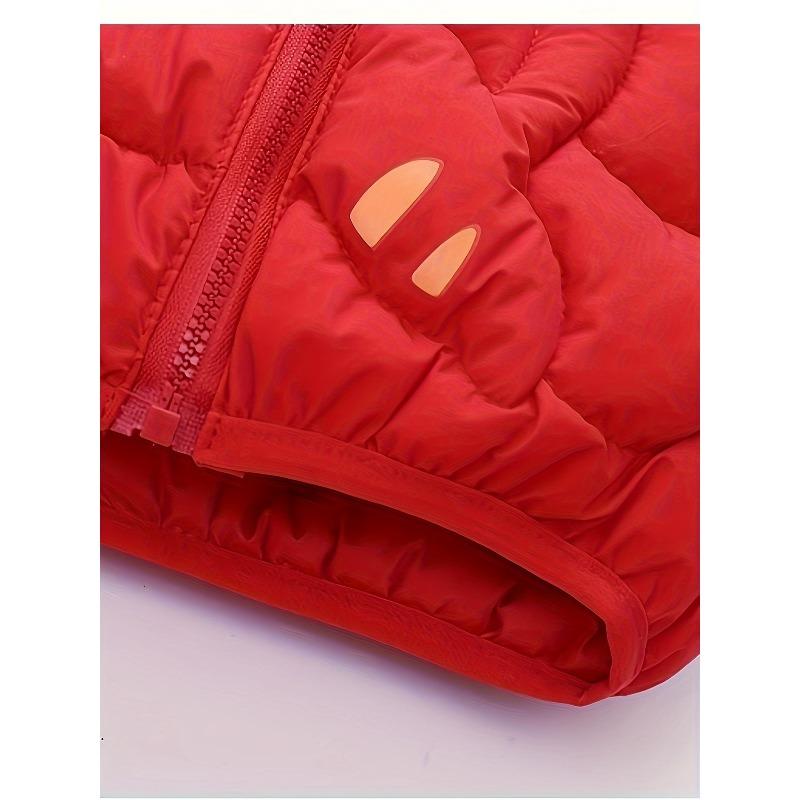 [Warm Cartoon Jacket] Warm Hooded Baby's Cartoon Tiger Quilted Jacket | Toddler & Infant Girl's Clothing For Fall Winter, Zip Up Padded Coat