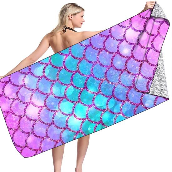 Felle kleuren zeemeerminpatroon Sterke waterabsorptie Strandlaken Zwemmen Sport Oversized baddeken Strandaccessoires