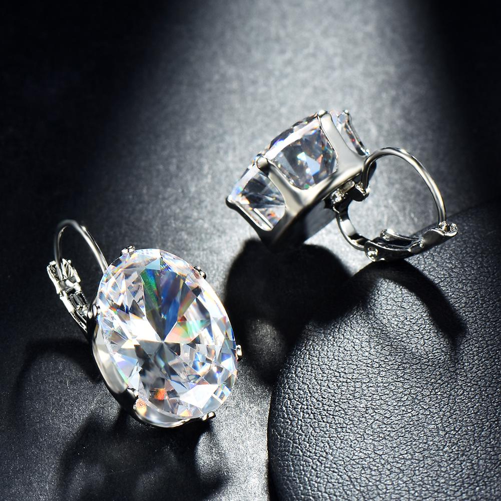 Cute Oval Cut Crystal Hoop Earring White Elegant Silver Color Earrings for Girls KTJ