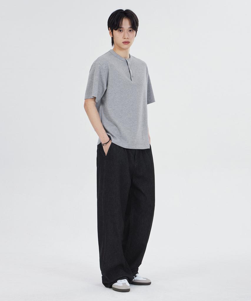 GLW [Unisex] Wide Denim String Pants Black Denim