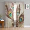 Peacock Feathers Vintage Curtain Window Tulle For Living Room Bedroom The Kitchen Window Treatment Decorations Curtains