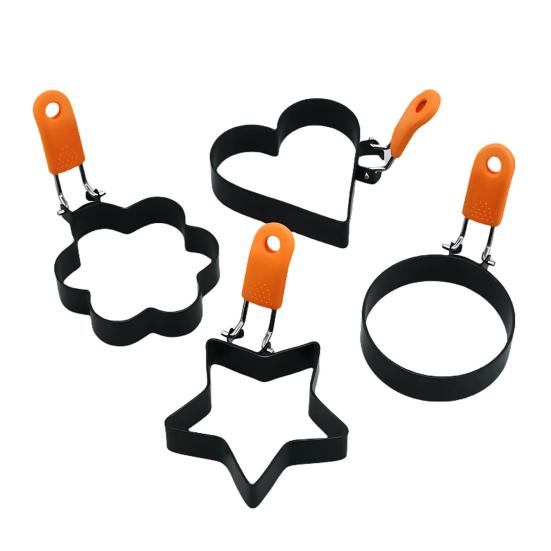 Egg Ring Heart Circle Flower Star Shapes Non-Stick Foldable Handle Egg Mold for Frying Eggs English Muffins Breakfast Sandwich Burger Maker Kitchen