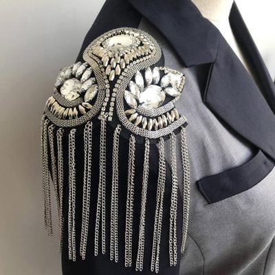 Epaulette Decorative Handmade Rhinestone Punk Style Retro Fashion Tassel Chain Shoulder Board Badge for Clothes Decor