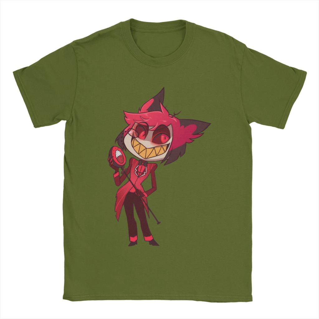 Men's Cartoon Alastor Hazbins Hotels T Shirts  Cotton Tops Vintage Short Sleeve Round Collar Tee Shirt Plus Size T-Shirts