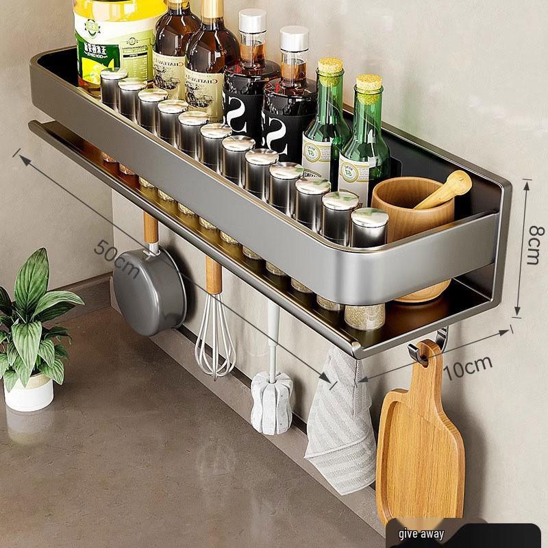 Punch-Free Wall-Mounted Kitchen Storage Rack for Seasonings