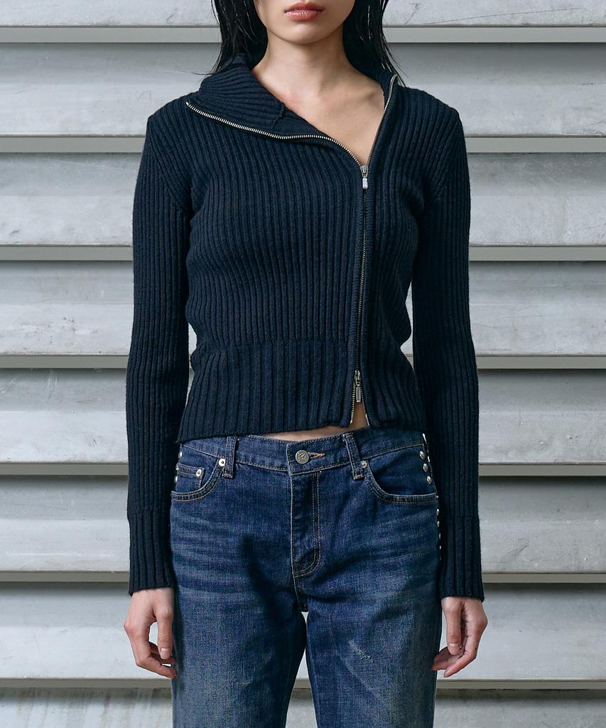 Weseuken Oblique Knit Zip Up (Black)