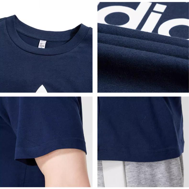 adidas Originals Trefoil Letter Logo Print Ronde Hals Korte Mouw T-shirt Heren Tops Marineblauw IA4814