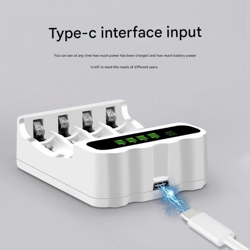 4-Slot NiMH Battery Charging Base USB Type C Input LCD Display for 2A 3A Batteries Charging 1800mA 2A 900mA 3A DC5V