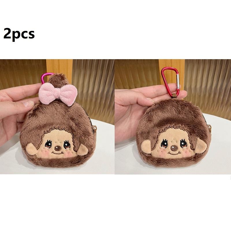 Monchhichi Round Tiny Hanging Pouch Featuring Zipper Adorable Wallet Storage Mini Monchhichi Backpack Pendant Adorable Plush Monchichi Gifts