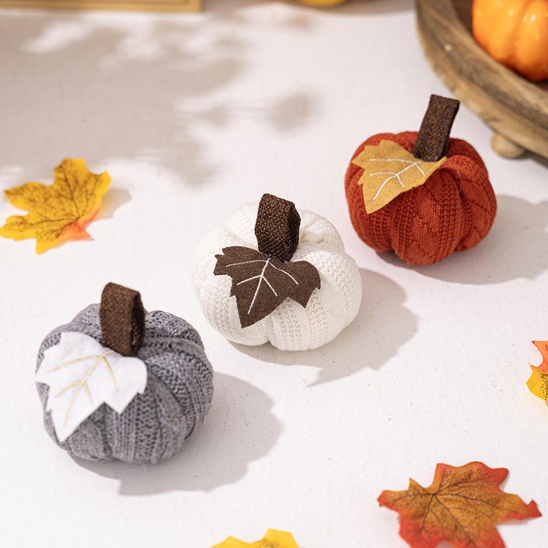 Thanksgiving Orange Pumpkin Knitted Hanging Ornaments for Indoor Decor