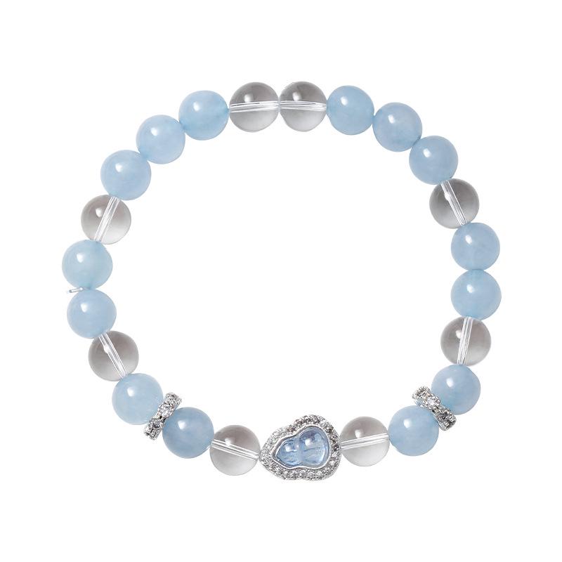 Elegant 2026 Aquamarine and White Crystal Beaded Women's Bracelet - Versatile Light Luxury Jewelry
