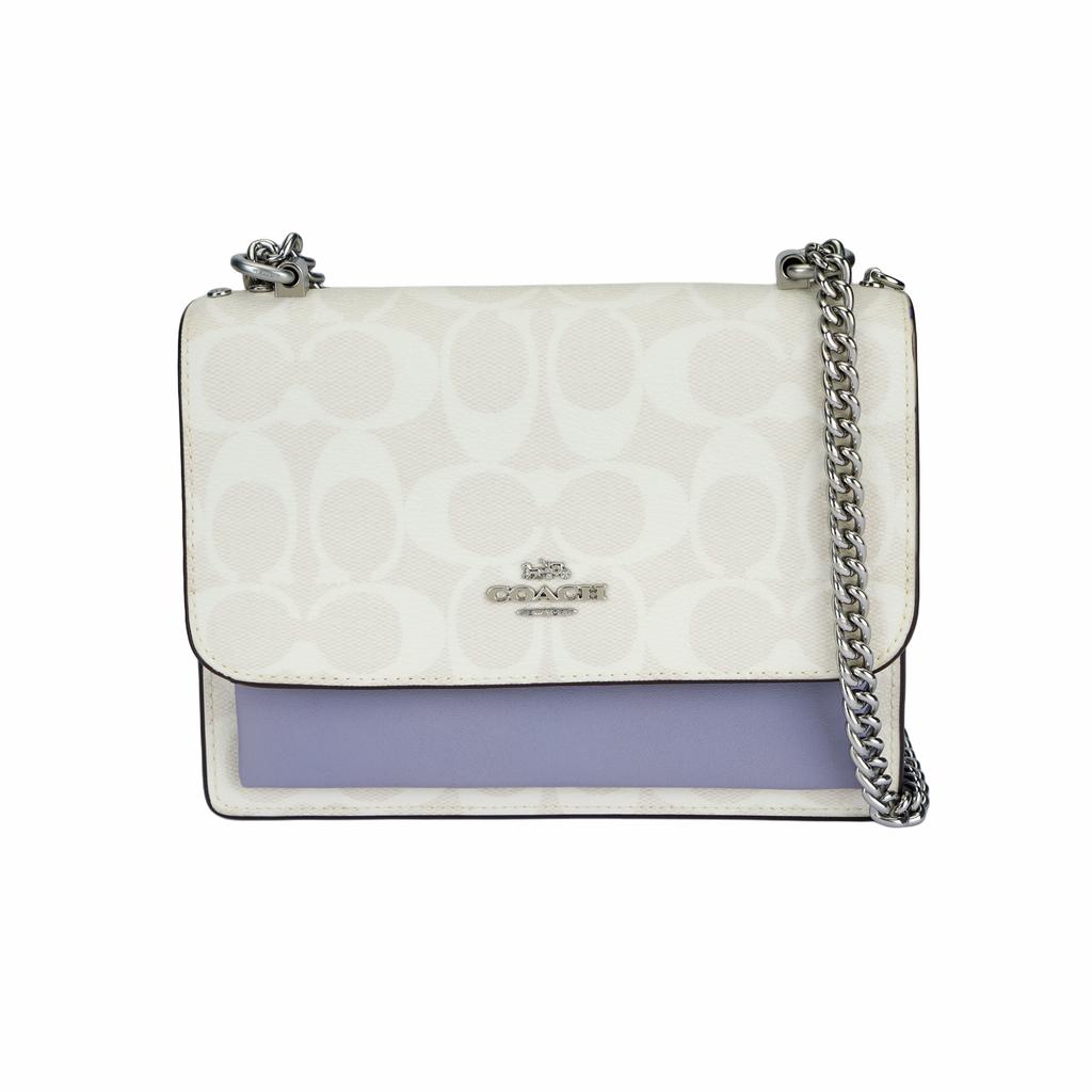 Coach Klare 18 Classic Monogram Flap Letter Logo Canvas And Leather Mini Shoulder Bag Women Shoulder Bag White Lavender C9946-SVVVJ