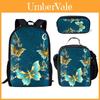 Nylon 3d Butterfly Student Backpack Pencil Case Set For Daily Use