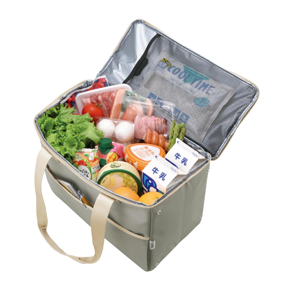 Thermos Cooler Shopping Bag 25L Greige Insulated Construction Foldable and Compact Box Type Large Capacity Model GG 4-layer RFI-025