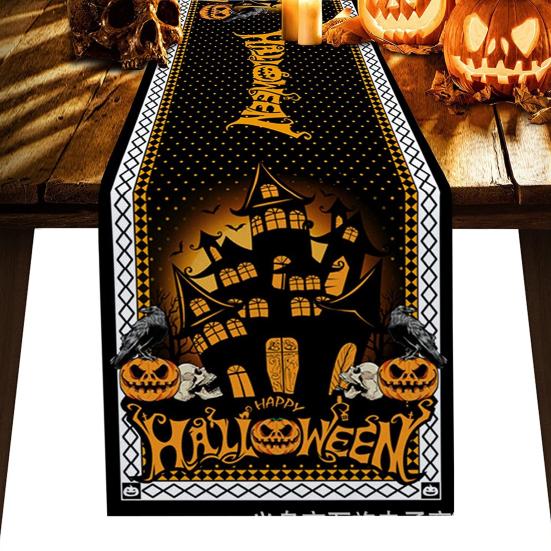 Linen Party Table Halloween Runner Happy Halloween Decoration Home Kids Trick Treat Pumpkin Bat Pattern Table Clothes Horror Party Supplies