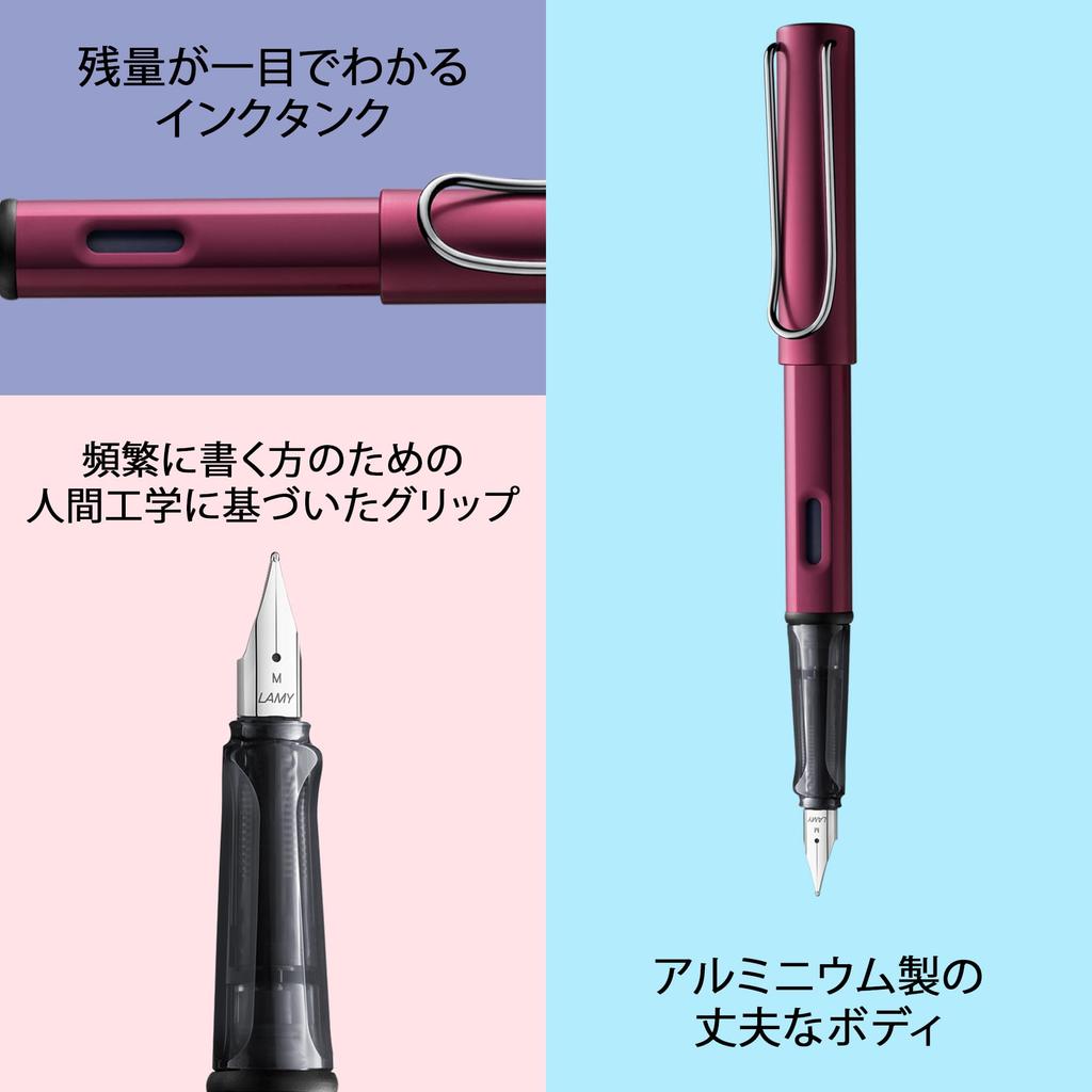 LAMY AL-star Black Purple Fountain Pen - Ergonomic Grip and Steel Nib, Size EF - Lightweight Aluminum Body - Includes LAMY T10 Blue Cartridge - Right-