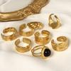 Real Gold Plated Open Adjustable Ring Real Stone Stainless Steel Rings For Women Men Accessories Geometric Jewelry Bagues Gift