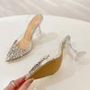 Liyke Elegante spitze Zehenpartie Klare hohe Absätze Hochzeit Abschlussballschuhe Mode Kristall Diamant Nieten PVC Transparente Sandalen Damen Pumps