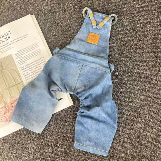 Pet Denim Jumpsuit Solid Color Cosplay Anti-fade Pet Jean Overalls Strap Dress Clothes for Teddy