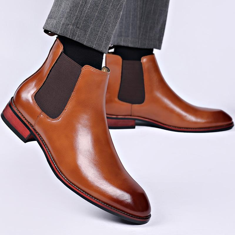 Fashion Men's Classic Retro Chelsea Boots Mens Fashion Leather Ankle Boots Men British Style Short Boots High-top Casual Shoes