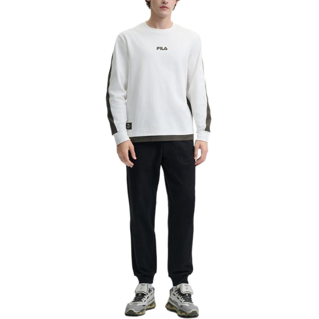 Fila Heritage Series Round Neck Fashion Casual Simple Comfortable Long Sleeve T-Shirt Men Tops Cloud-Mushroom-White F11M448210F-WT