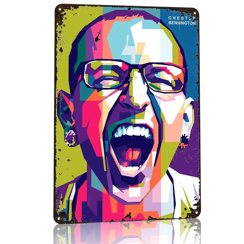 Chester Bennington  Personalized D Textured Metal Poster Wall Art Tinplate Sign for Custom Plate Bedroom Accessories House