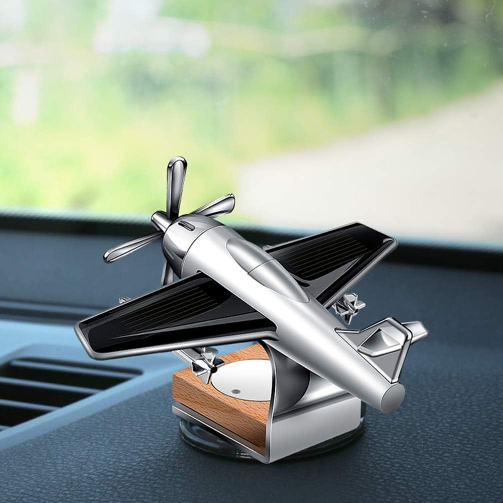 Diffuseur d'Huiles Essentielles pour Voiture Avion Solaire Diffuseur de Voiture Base en Bois Parfum Aromathérapie Diffuseur Ornements (Sans parfum)