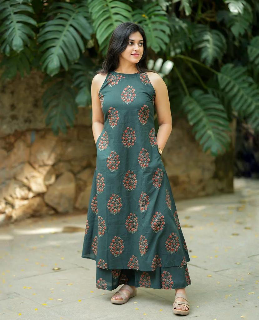 Women Party Wear Designer Kurta Pant Set Indian Bollywood Top Tunic Kurti Cotton Printed