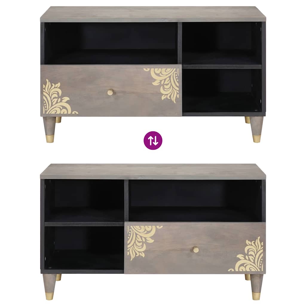 TV Cabinet with Drawers Gray 80 X 33 X 46 Cm Solid Mango Wood