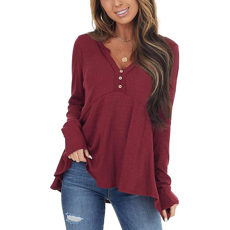 Autumn and Winter New Female Button V-neck Long-sleeved Sweater Loose Bottoming Shirt