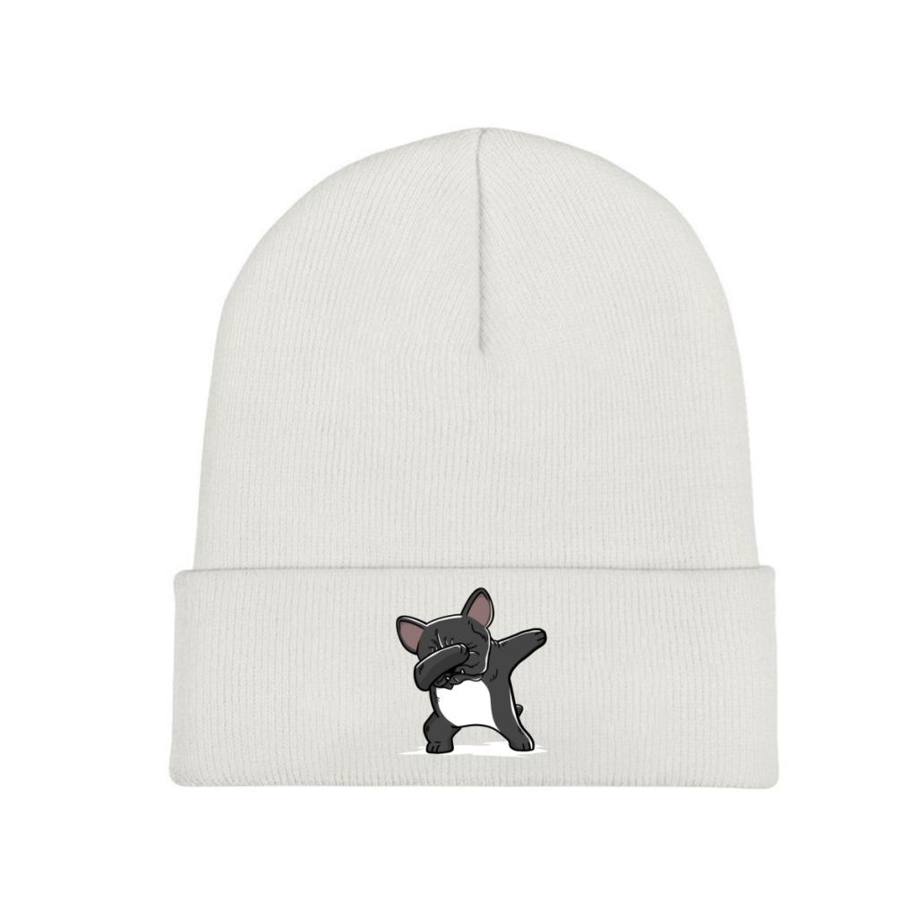 Dabbing French Bulldog Funny Knitted Caps Women's Unisex's Beanies Autumn Winter Hat Polyester  Warm Caps