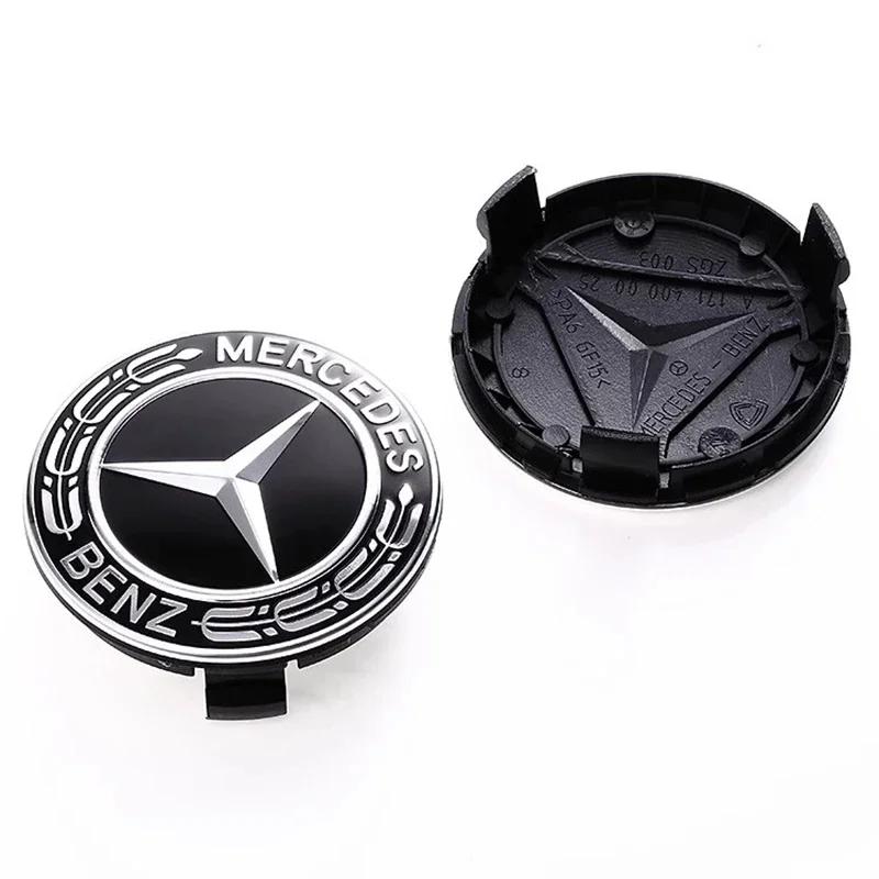 XHWHJ1 2025 Hot For Mercedes Benz 4PCS For Mercedes Benz Car Wheel Center Cap Hub Covers Badge For W204 W203 W205 W124 W221 C E S GLE C
