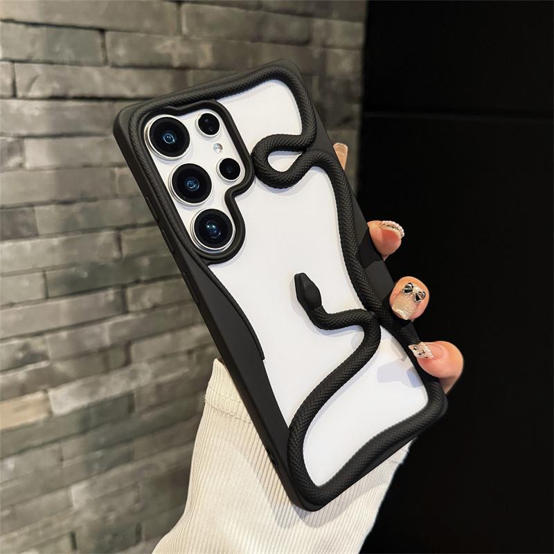 3D Snake Phone Case For Samsung Galaxy S25 Ultra S24 S23 FE S22 A56 A36 A26 A06 A16 A55 A54 A15 A14 Plating Hollow Bumper Cover
