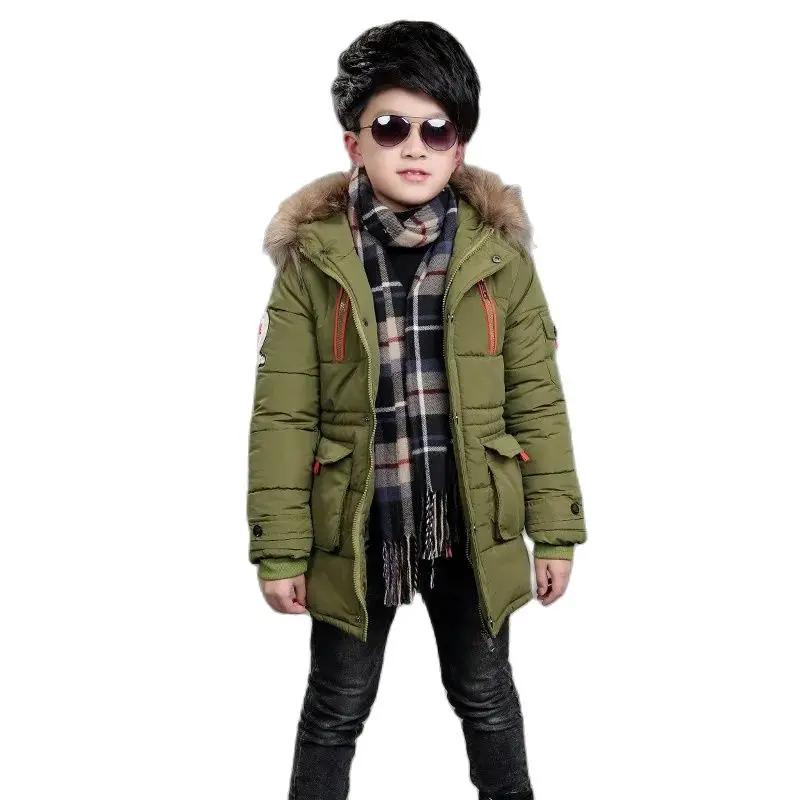 Vinter Barn Pojkar Jacka Huva Dun Bomull Tjock Varm Pojkar Parka Barn Ytterkläder Kappa