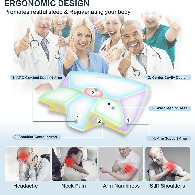 1pc Memory Foam Cervical Pillow Ergonomic Contour Orthopedic Support for Neck Pain Relief 2 In 1 Design