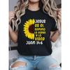 Women's T-Shirt Round Neck Short Sleeve Shirt for Women, Church Outfits & Casual Attire, Comfortable Summer Top, Trendy Text Graphic, Easycare Fabric