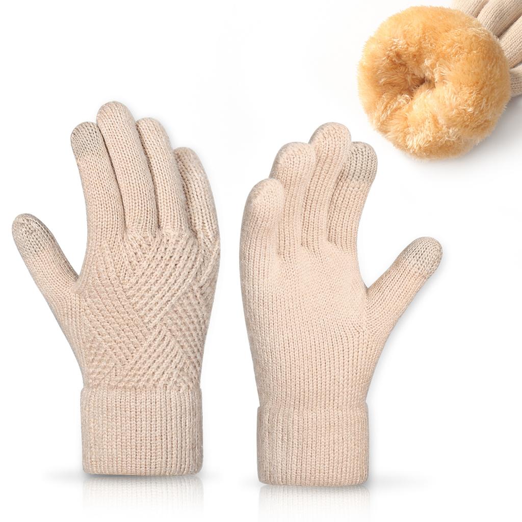 Warme Strickhandschuhe für Damen im Winter Radfahren Büro Einfache Kältefeste Doppellagige Touchscreen-Handschuhe