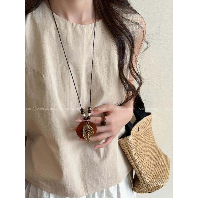 Nuova Collana Anello Zen Cinese per Donna Nuova Retro Stile Cinese Ciondolo Lungo Catena per Maglione Accessori Versatili