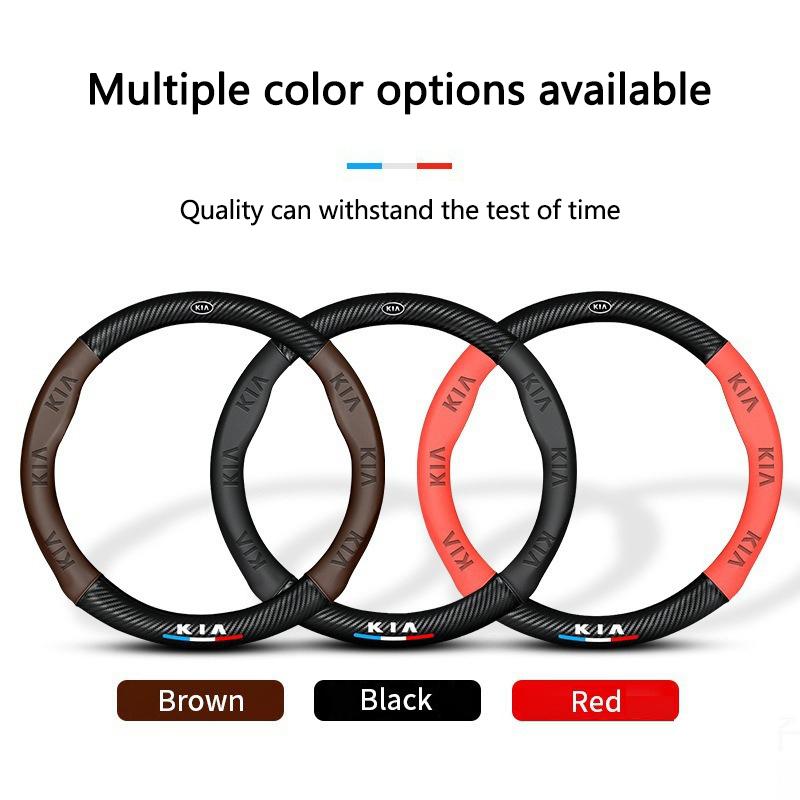 For Kia K5 Sportage Picanto Xceed Rio Cerato Soul Carens Seltos Carbon Fiber Nappa Leather Car Steering Wheel Cover Accessories