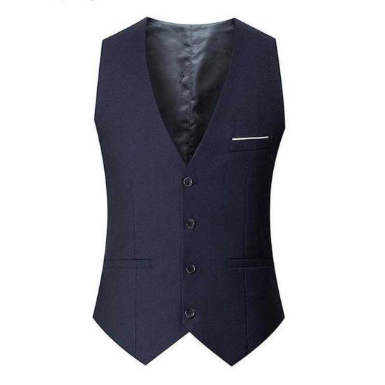 Men Suit Vest V-Neck Sleeveless Single Breasted Slim Fit Business Waistcoat Solid