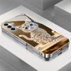 Sparkling Diamond Cute Cat Tempered Glass Electroplated Phone Case For iPhone 17 16 15 14 13 12 11 Pro Max Plus 16E 17 Air Cover