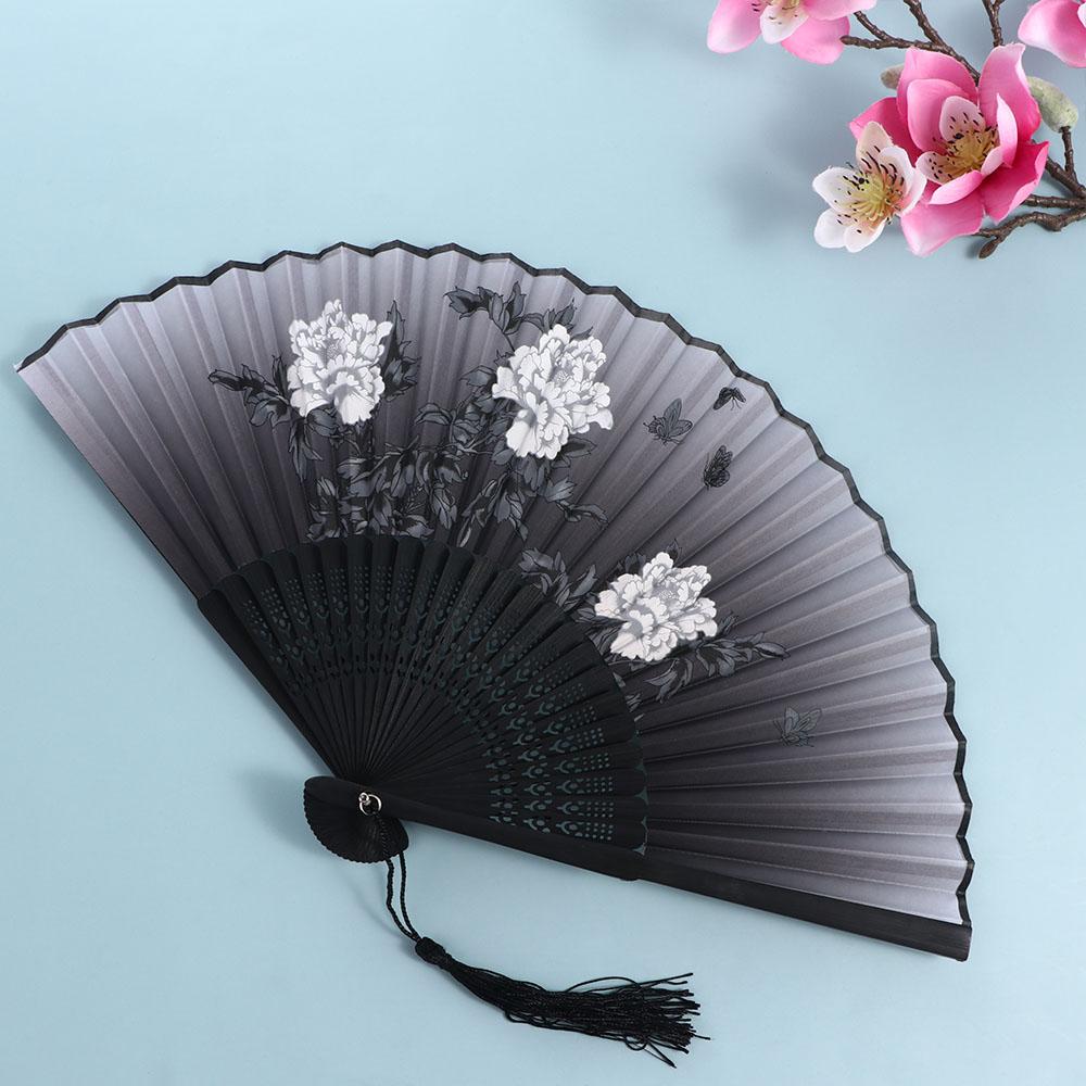 Art Craft Pattern Chinese Style Silk Bamboo Hand Held Folding Fan Photo Prop Tool Hand Held Flower Fan Dance Hand Held Silk Fan