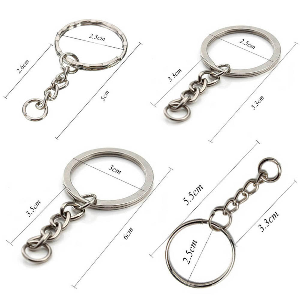 25mm NEW Split Ring Polished Silver Key Fob Keychain Keyring Short Chain