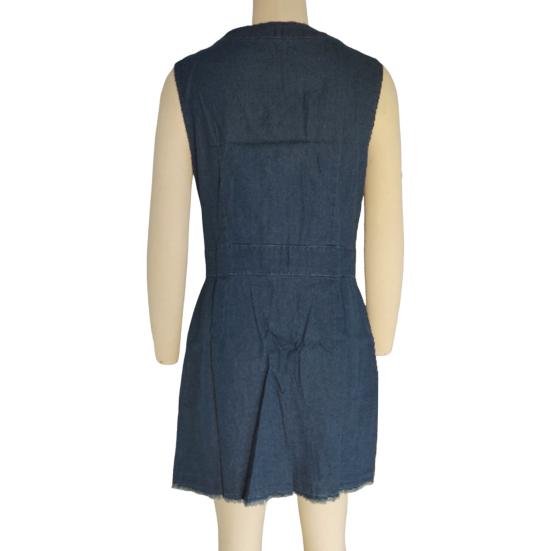 Ärmelloses, figurbetontes Jeanskleid für Damen, lässiger V-Ausschnitt, Button-Down-Mini-Jeanskleid, Sommer-Overall-Kleid mit Taschen